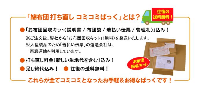 綿布団打ち直しのパック内容（料金・価格）